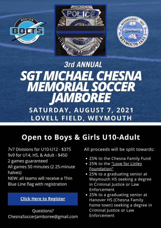 3rd Annual Sgt Michael Chesna Memorial Soccer Jamboree Weymouth 400